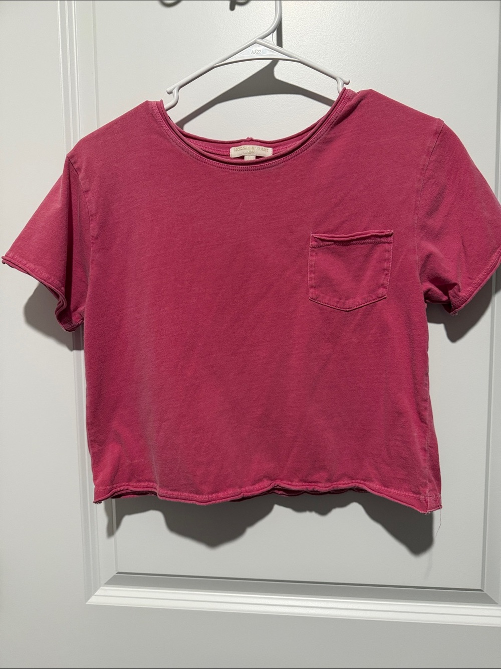 Chelsea & Violet Raspberry Crewneck Pocket Crop Tee